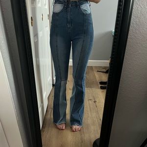 Bellbottom multi denim jeans